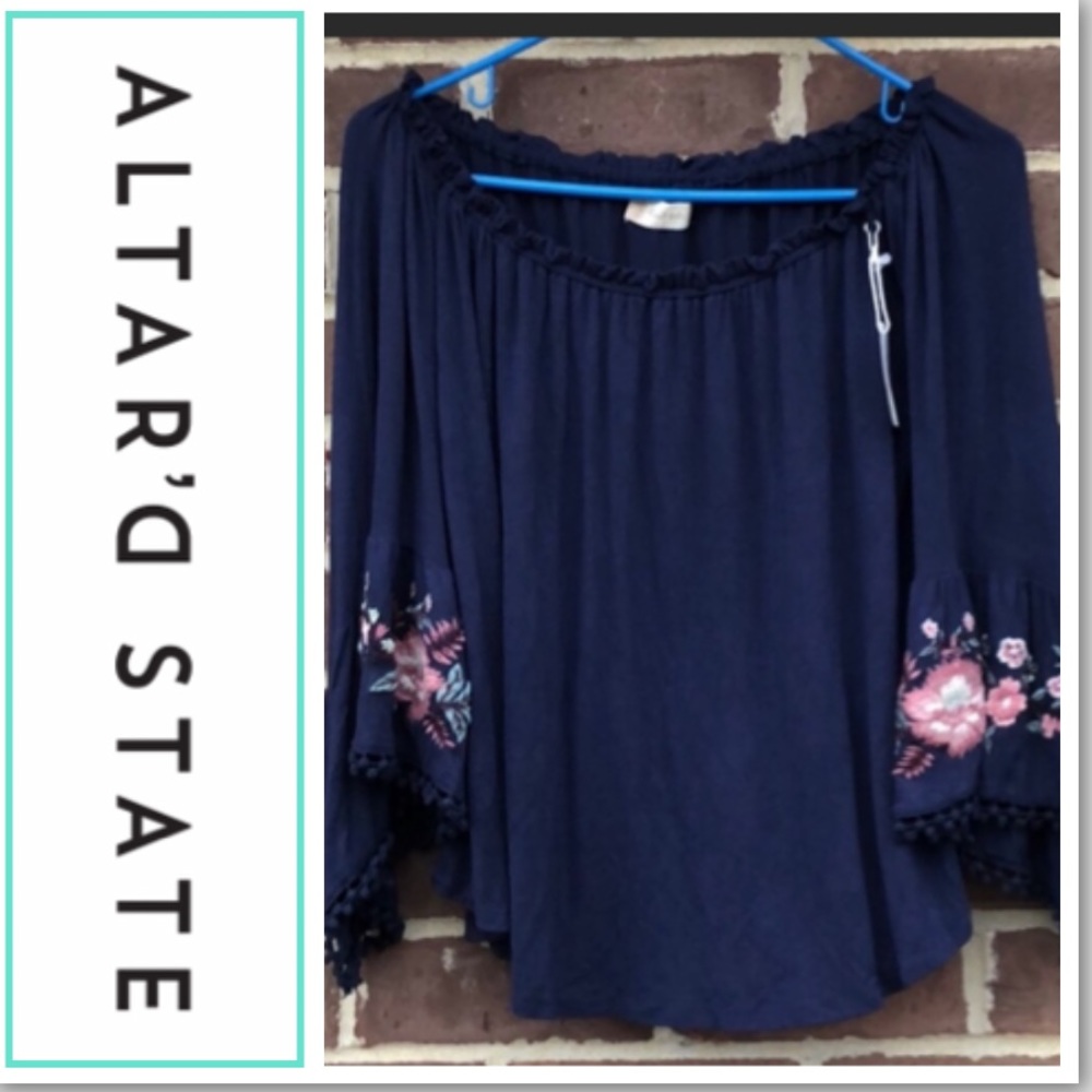 Altar’d State bell sleeve floral off shoulder top